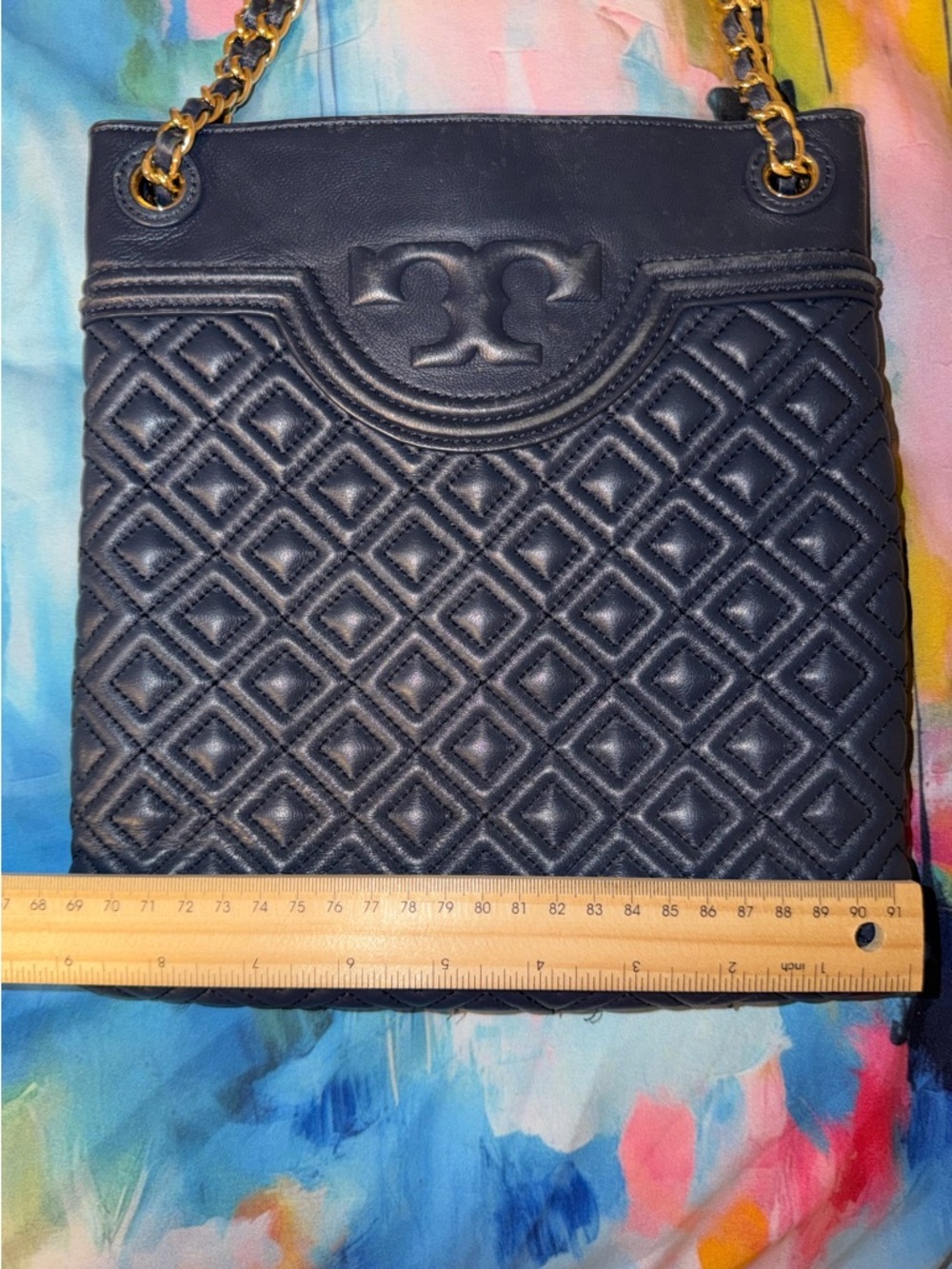 Tory Burch Fleming Swingpack Quilted Leather Chain Shoulder Bag Crossbody Navy - Picture 10 of 10